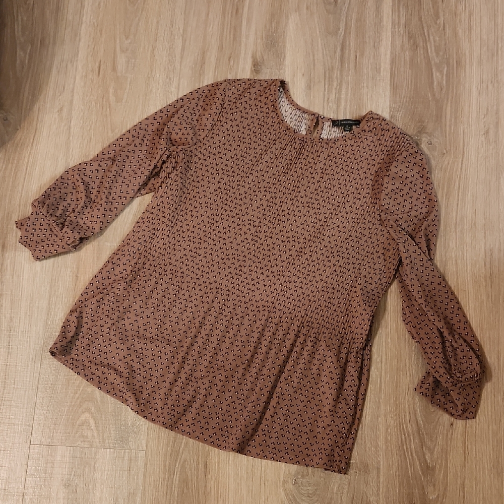 Adrianna Papell Brown Ribbed Patterned Blouse